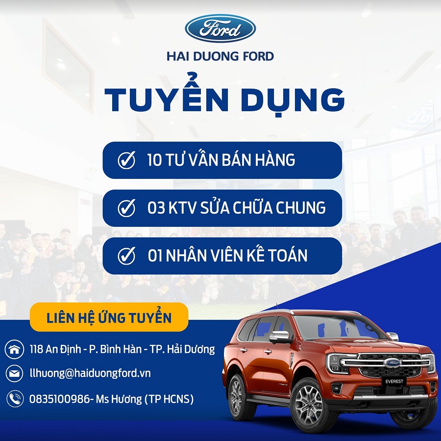 Đại lý Hải Dương Ford tuyển dụng tháng 01/2024