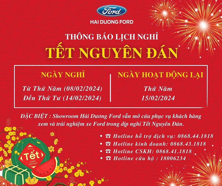 Đại lý Hải Dương Ford - Thông báo lịch nghỉ tết nguyên đán 2024